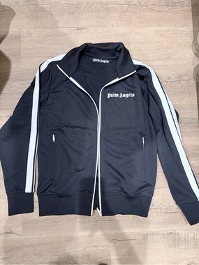 Palm Angels Black Track Jacket with White Contrast Stripes